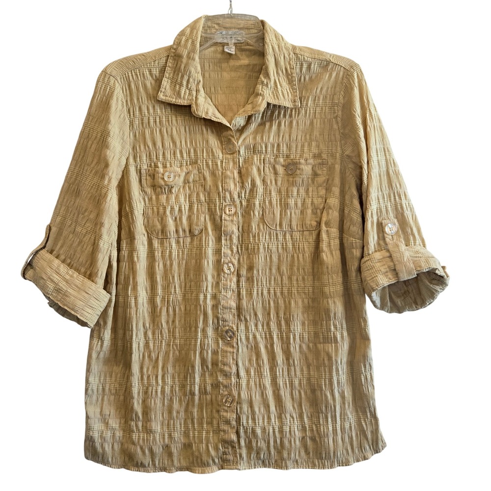 Y2K‎ Dress Barn Button Up Shirt Womens 1X Whimsigoth Boho Roll-Tab Sleeves - Picture 5 of 10